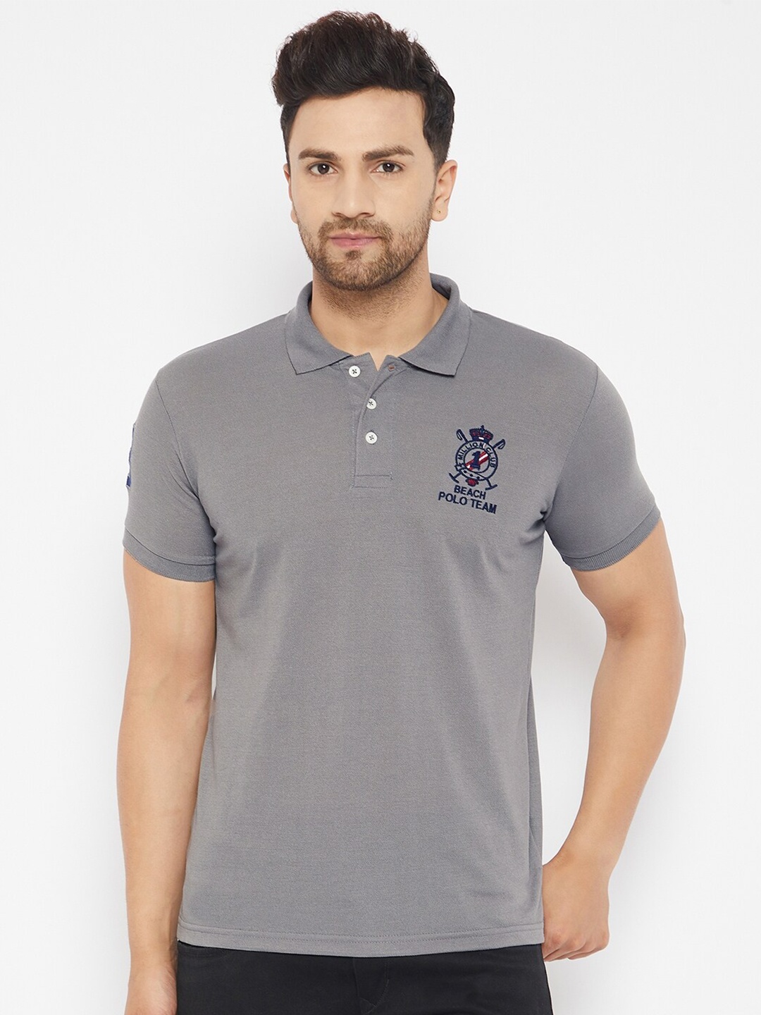 

THE MILLION CLUB Men Grey Polo Collar T-shirt