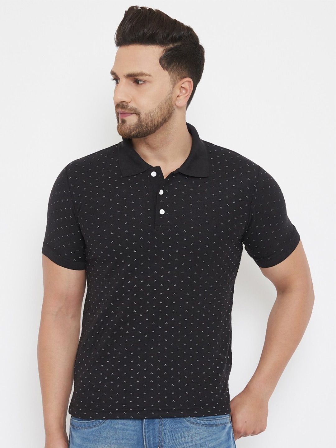 

THE MILLION CLUB Men Black Printed Polo Collar T-shirt