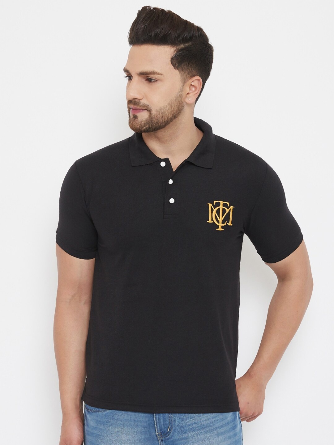 

THE MILLION CLUB Men Black Polo Collar T-shirt