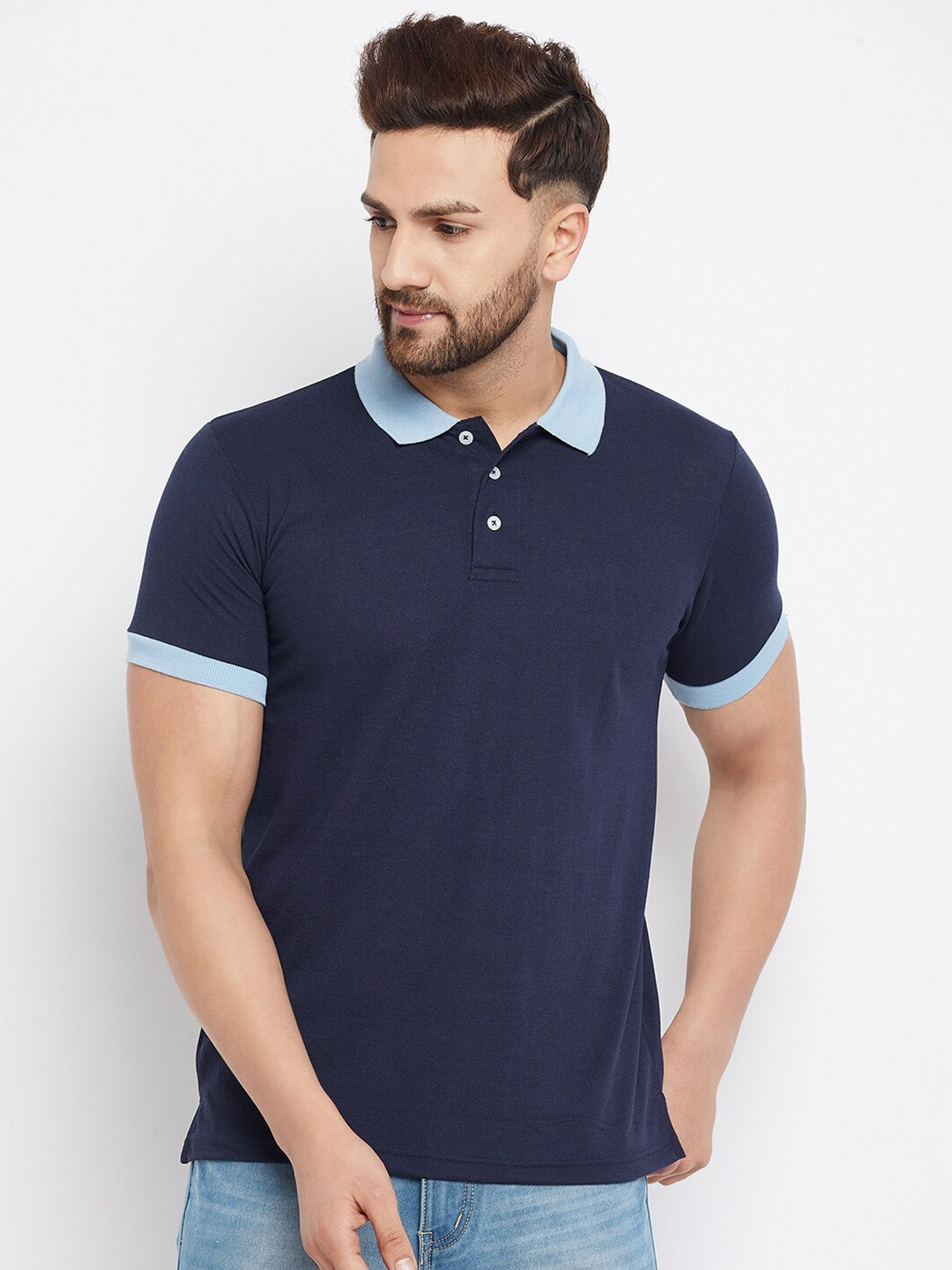 

THE MILLION CLUB Men Navy Blue Polo Collar T-shirt