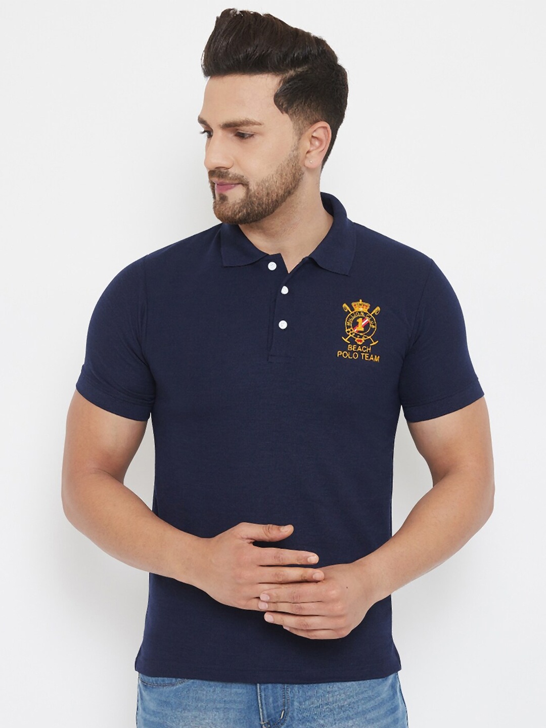 

THE MILLION CLUB Men Navy Blue Polo Collar T-shirt