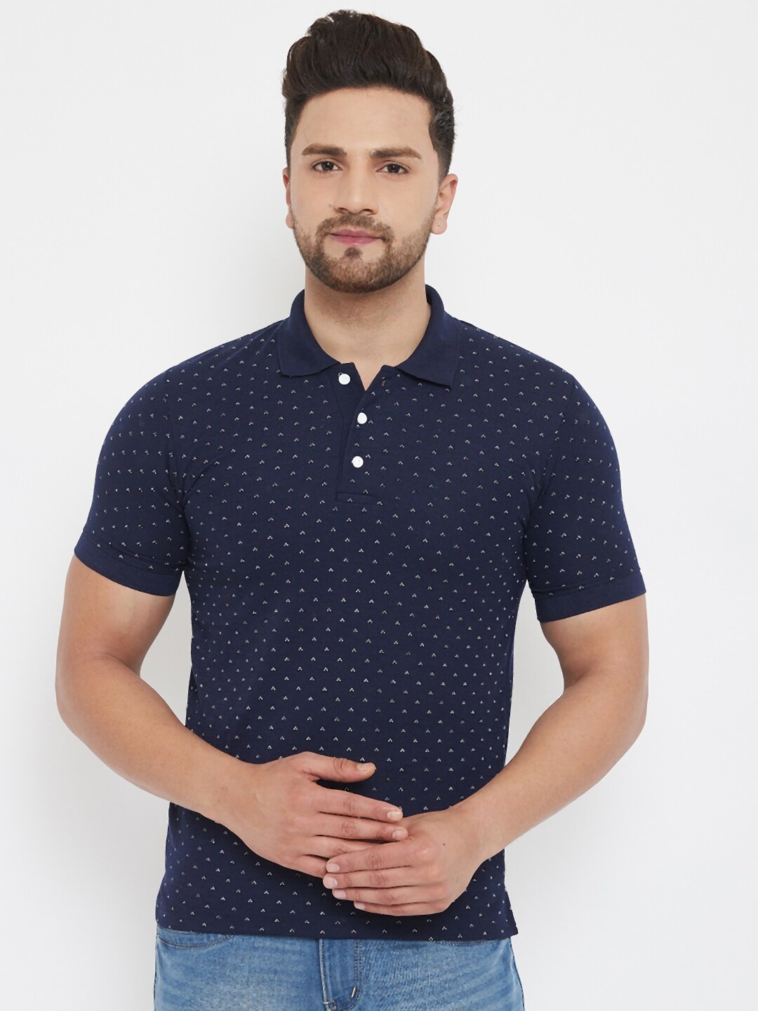 

THE MILLION CLUB Men Navy Blue Printed Polo Collar T-shirt