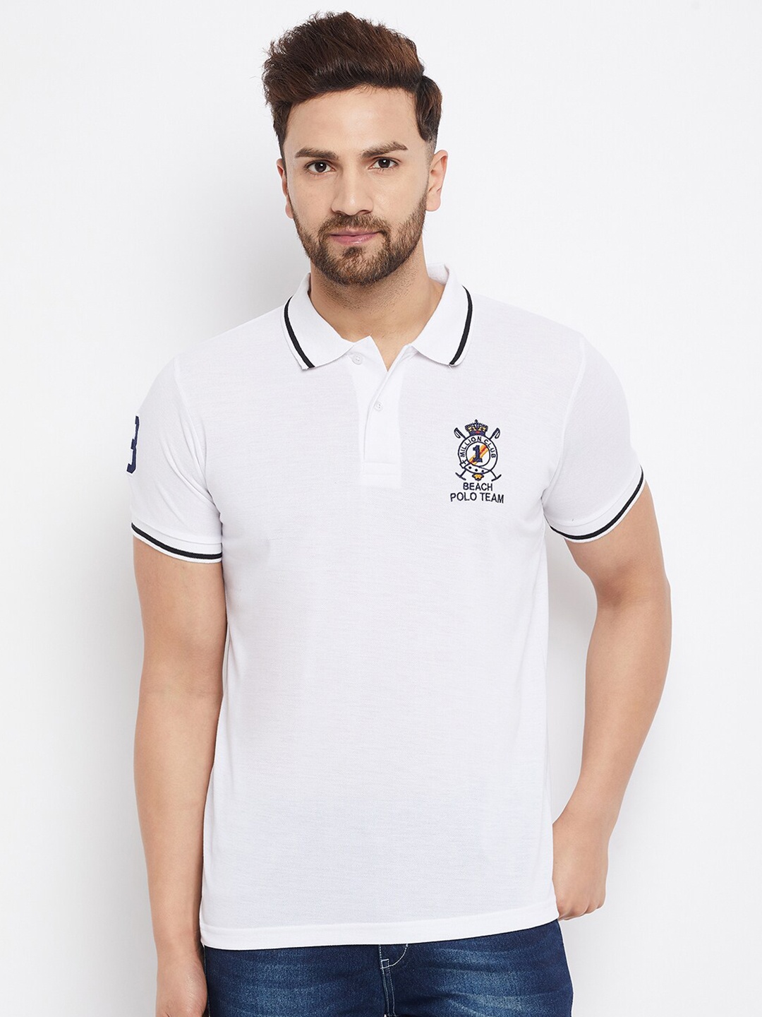 

THE MILLION CLUB Men White Polo Collar T-shirt