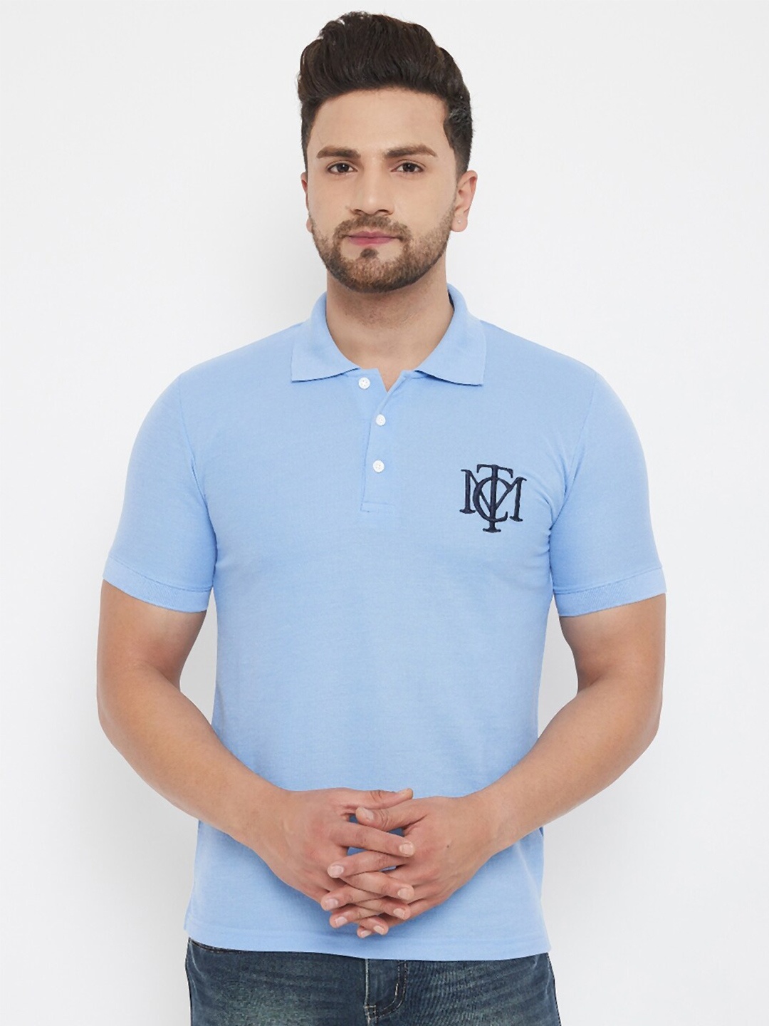 

THE MILLION CLUB Men Blue Polo Collar T-shirt