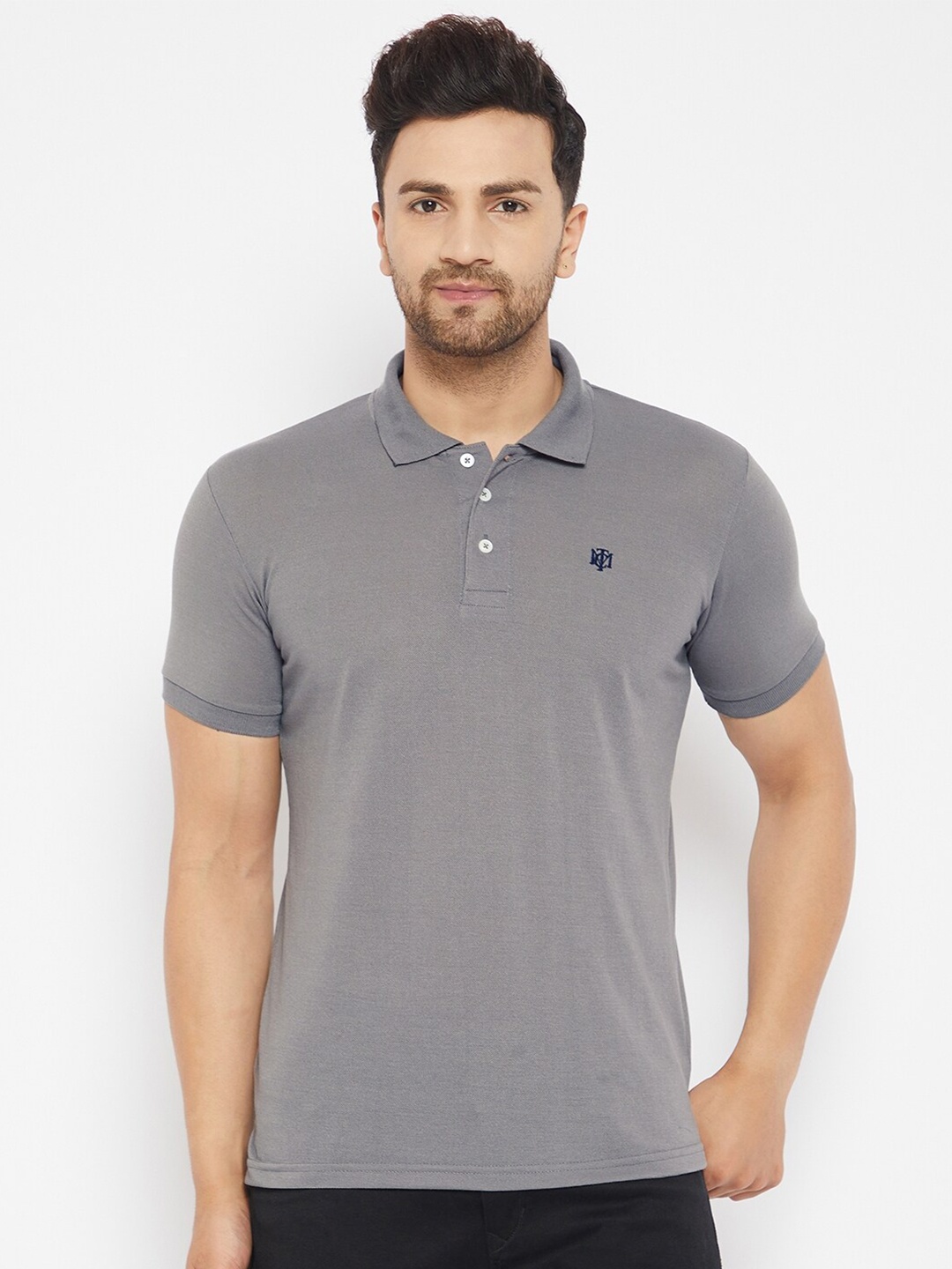 

THE MILLION CLUB Men Grey Polo Collar T-shirt