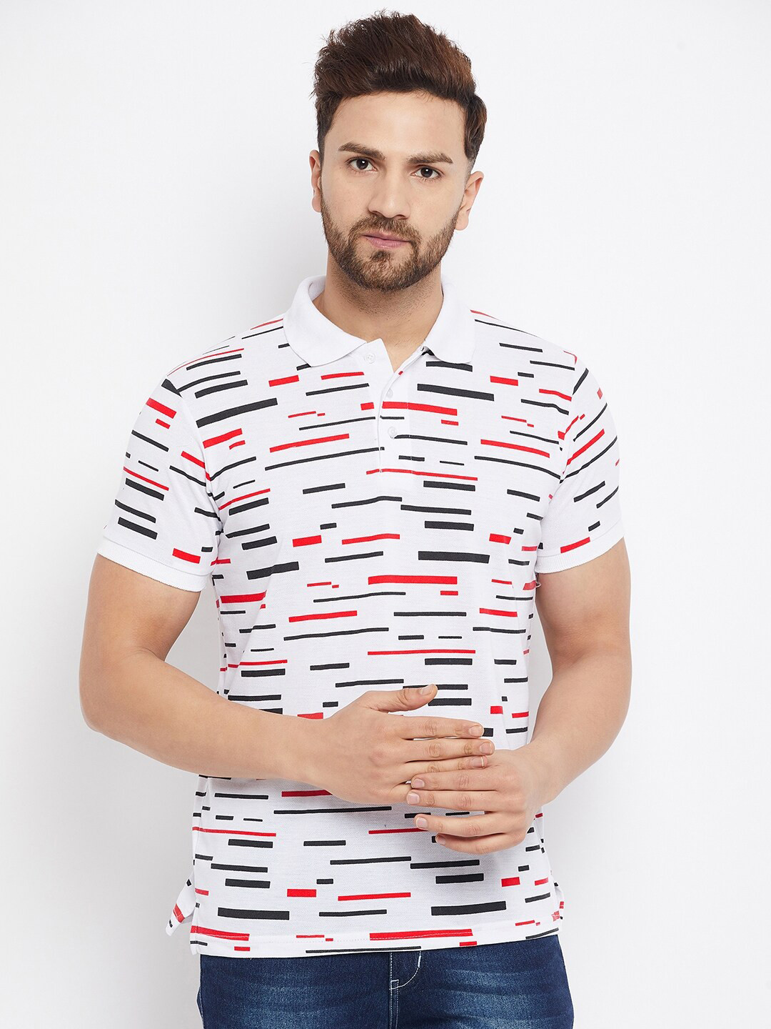 

THE MILLION CLUB Men White & Red Printed Polo Collar T-shirt