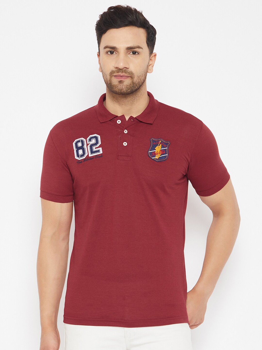 

THE MILLION CLUB Men Maroon Solid Polo Collar T-shirt