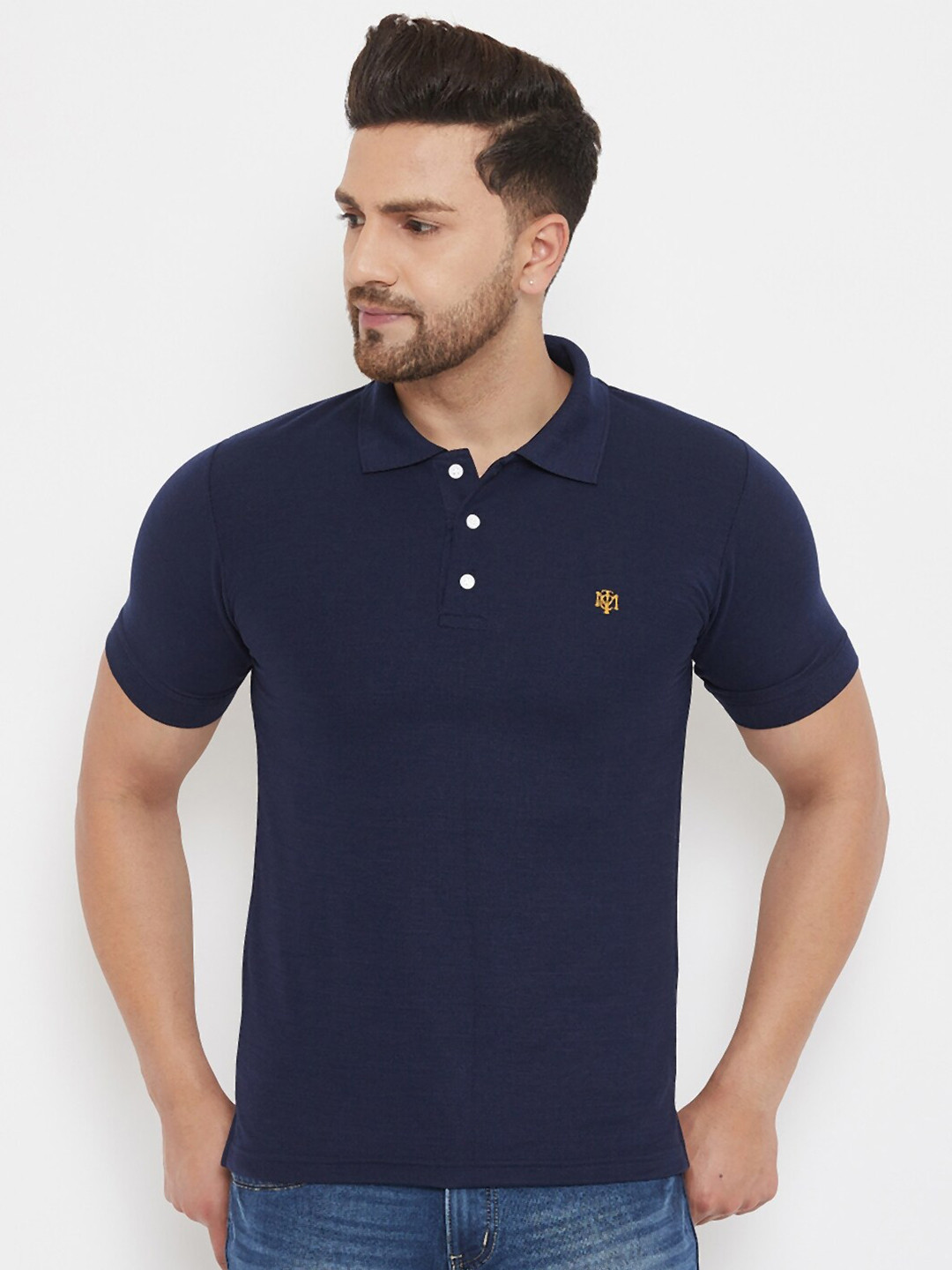 

THE MILLION CLUB Men Navy Blue Polo Collar Regular Fit T-shirt