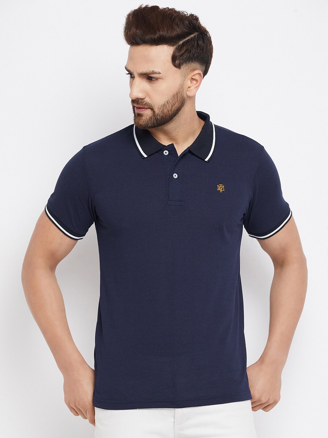 

THE MILLION CLUB Men Navy Blue Polo Collar T-shirt