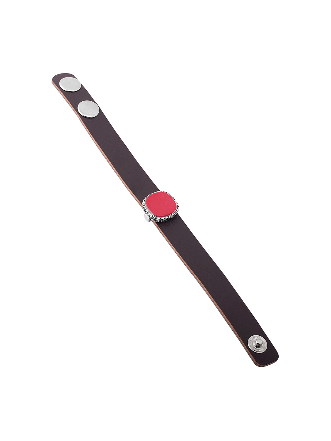 

Dare by Voylla Men Black Silver-Plated Leather Oxidised Wraparound Bracelet