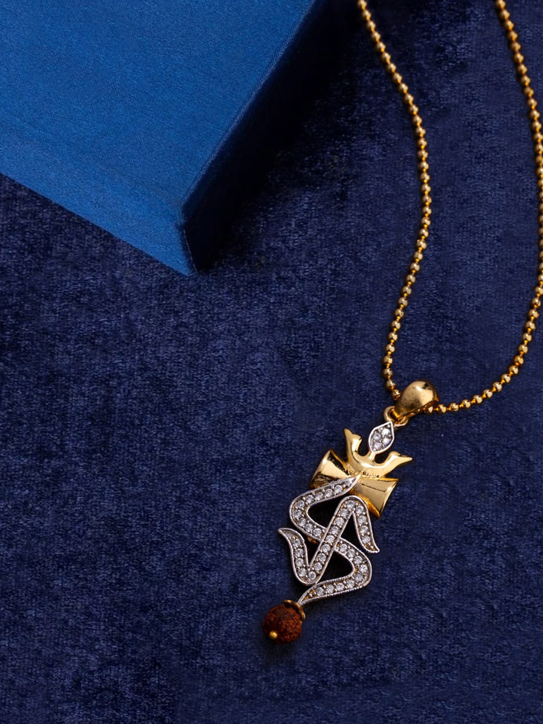 

Dare by Voylla Gold-Plated Rudraksha Studded Swastika Design Pendant With Chain