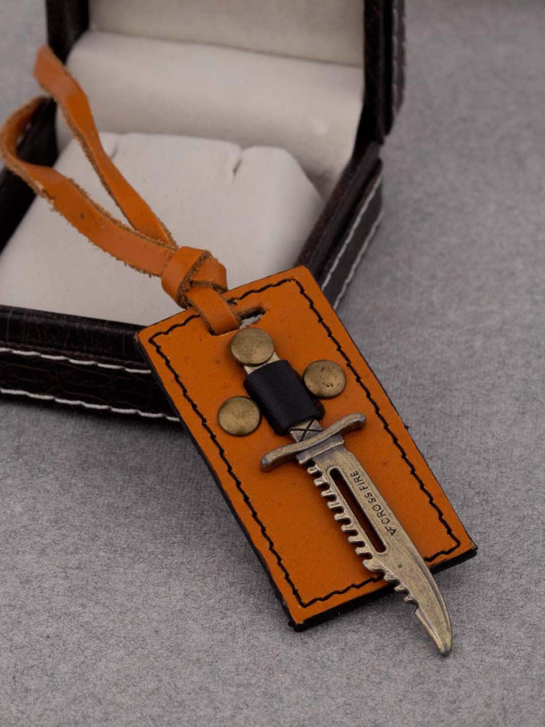 

Dare by Voylla Men Gold-Plated Oxidized Sword Pendant With Leather Chain