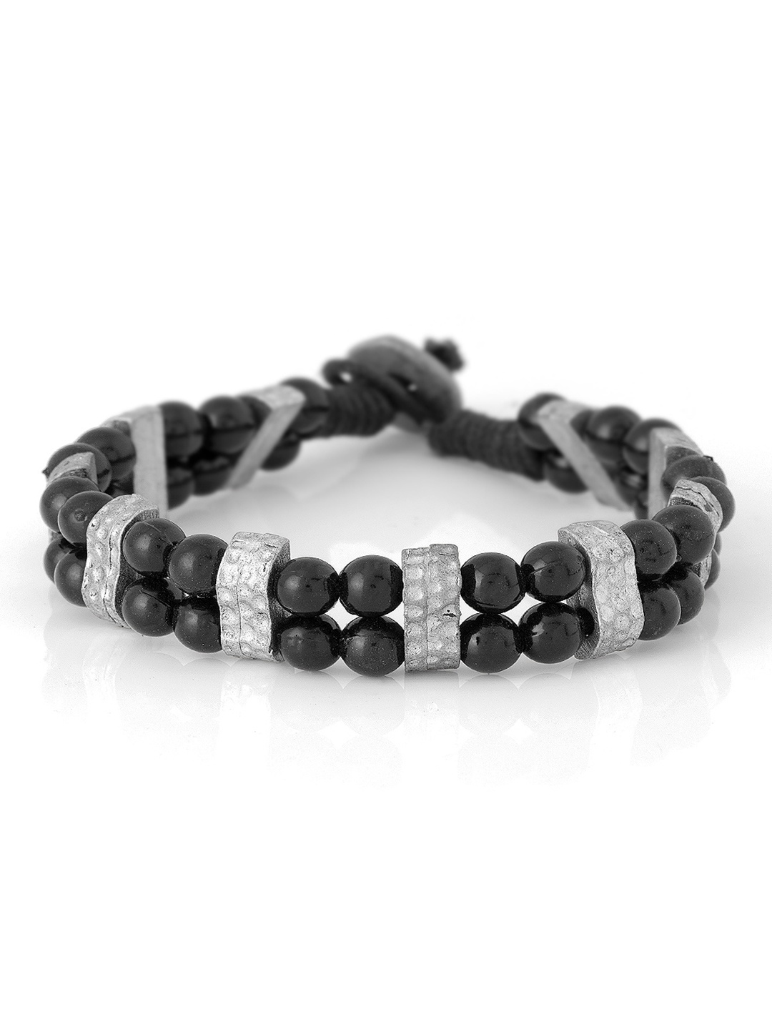 

Dare by Voylla Men Silver & Black Beaded Bracelet