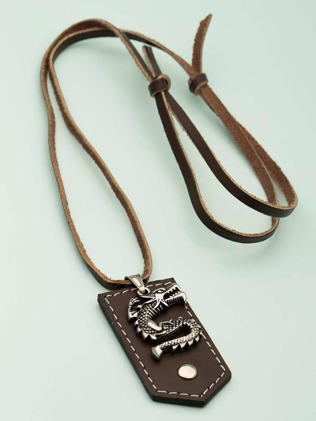 

Dare by Voylla Men Silver-Plated Oxidized Dragon Pendant With Chain