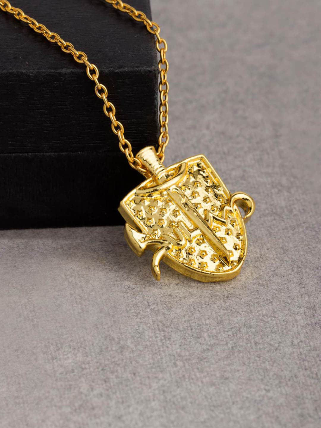 

Dare by Voylla Men Gold-Plated Shield-Shaped Pendant With Chain