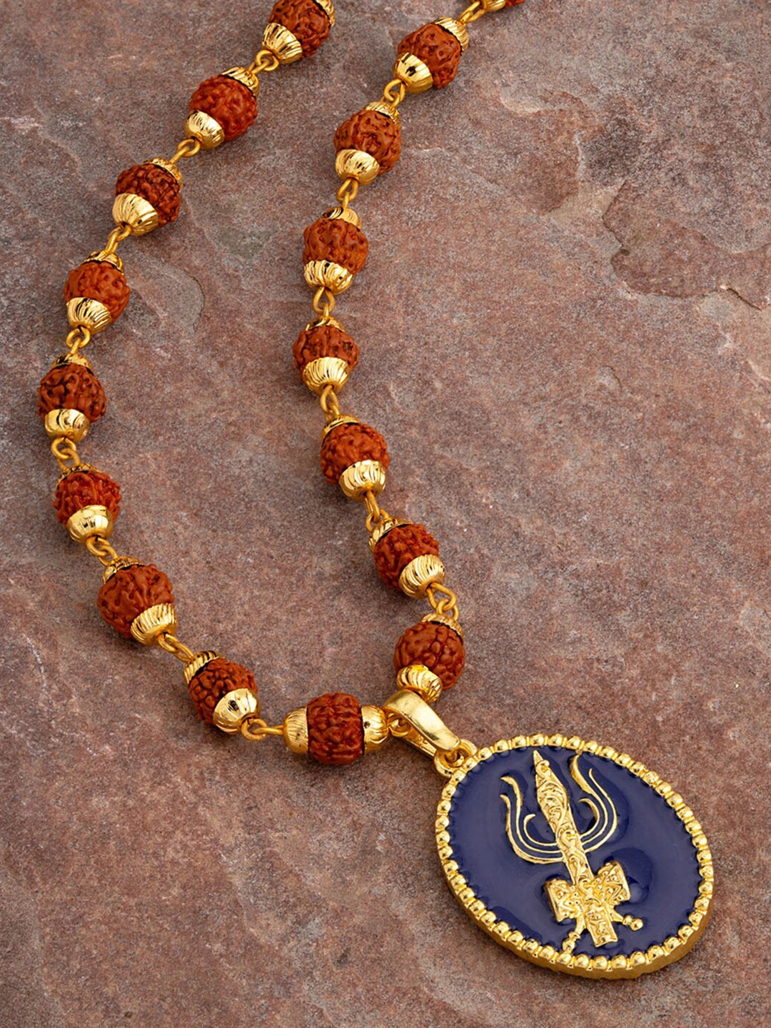 

Dare by Voylla Men Gold-Plate Rudraksha & Trident Pendant Necklace