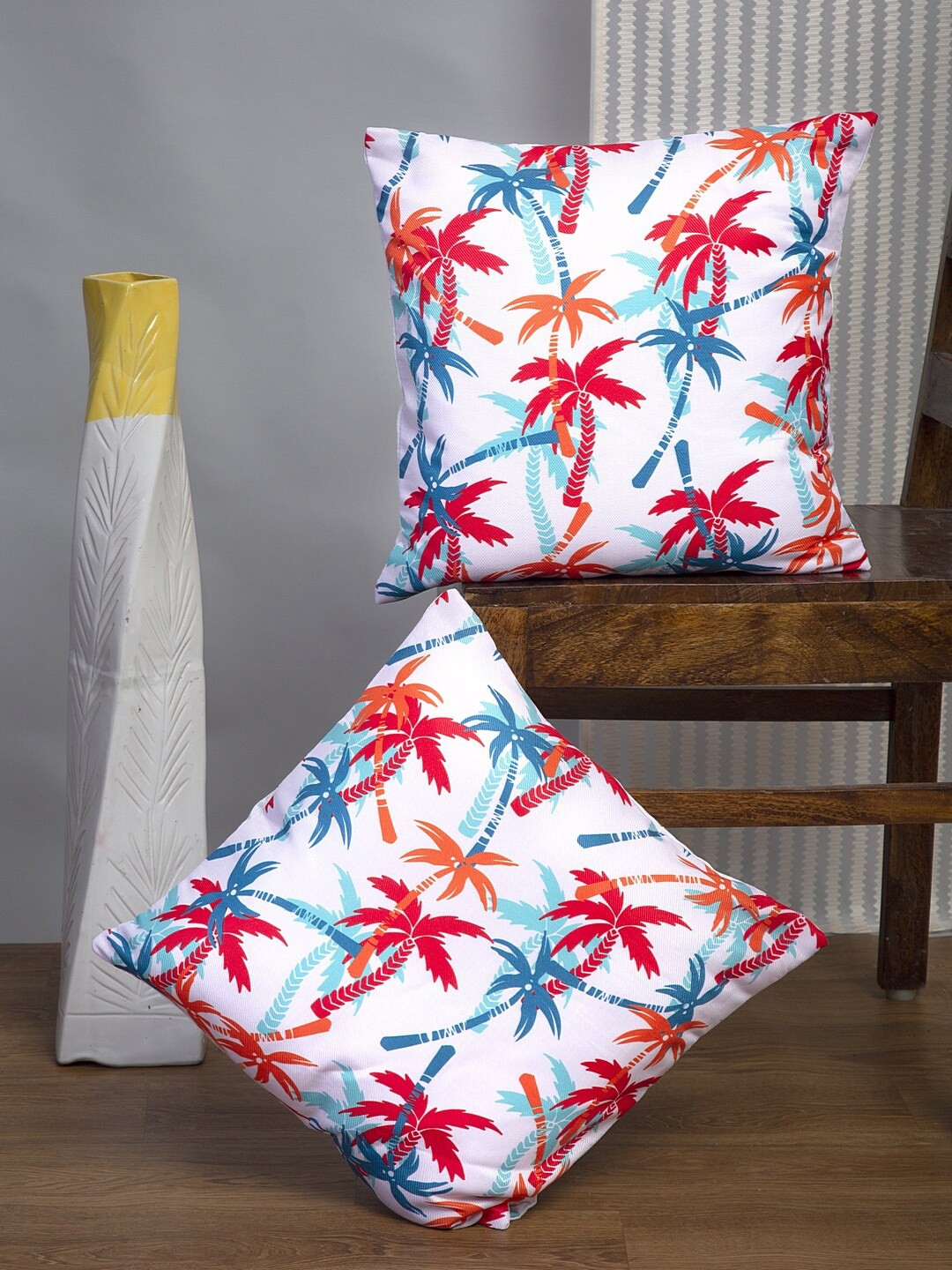 

Alina decor Set Of 2 Red & Blue Abstract Printed Square Cushion Covers