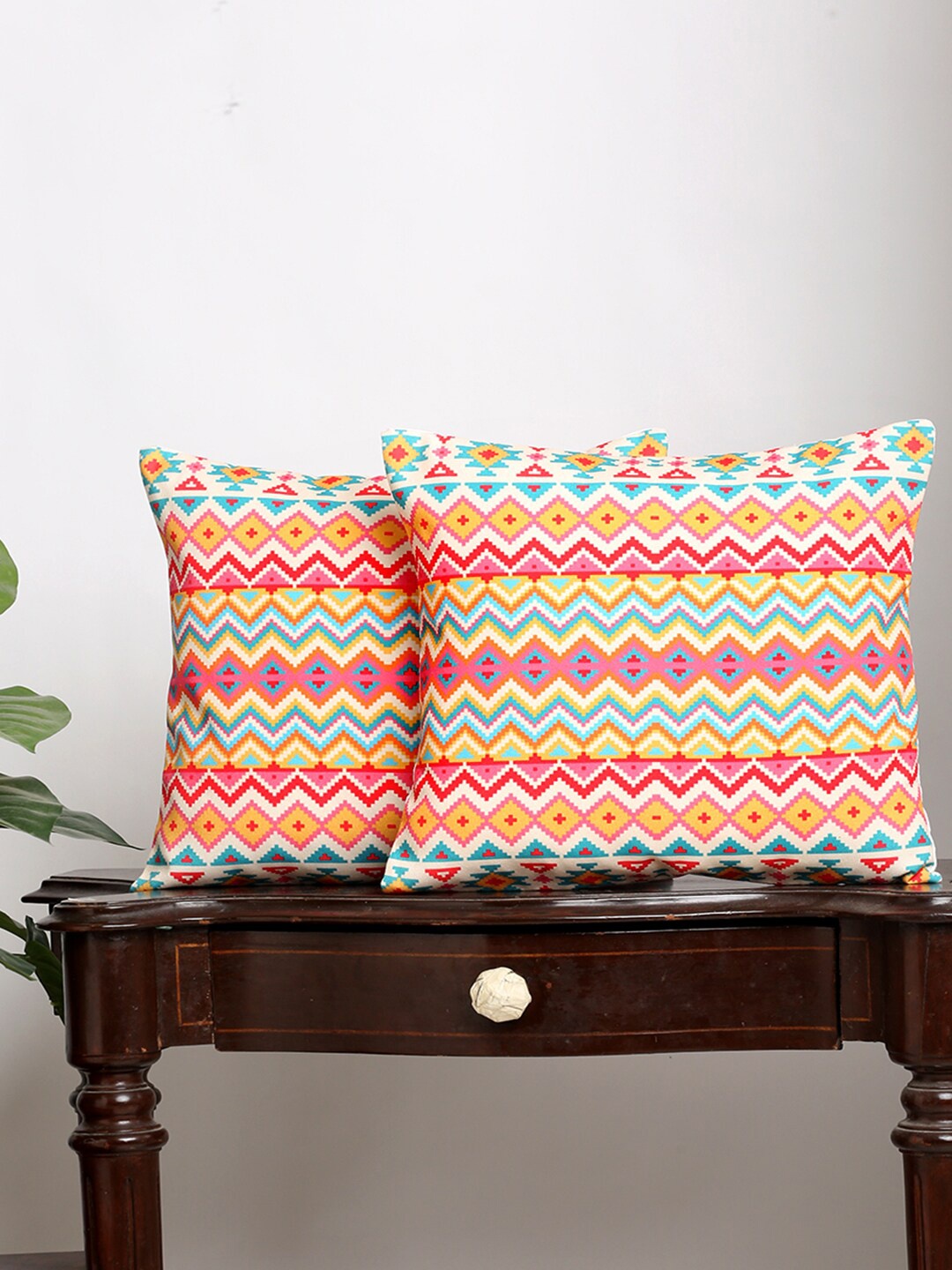 

Alina decor Yellow & Pink Set of 2 Ethnic Motifs Square Cushion Covers