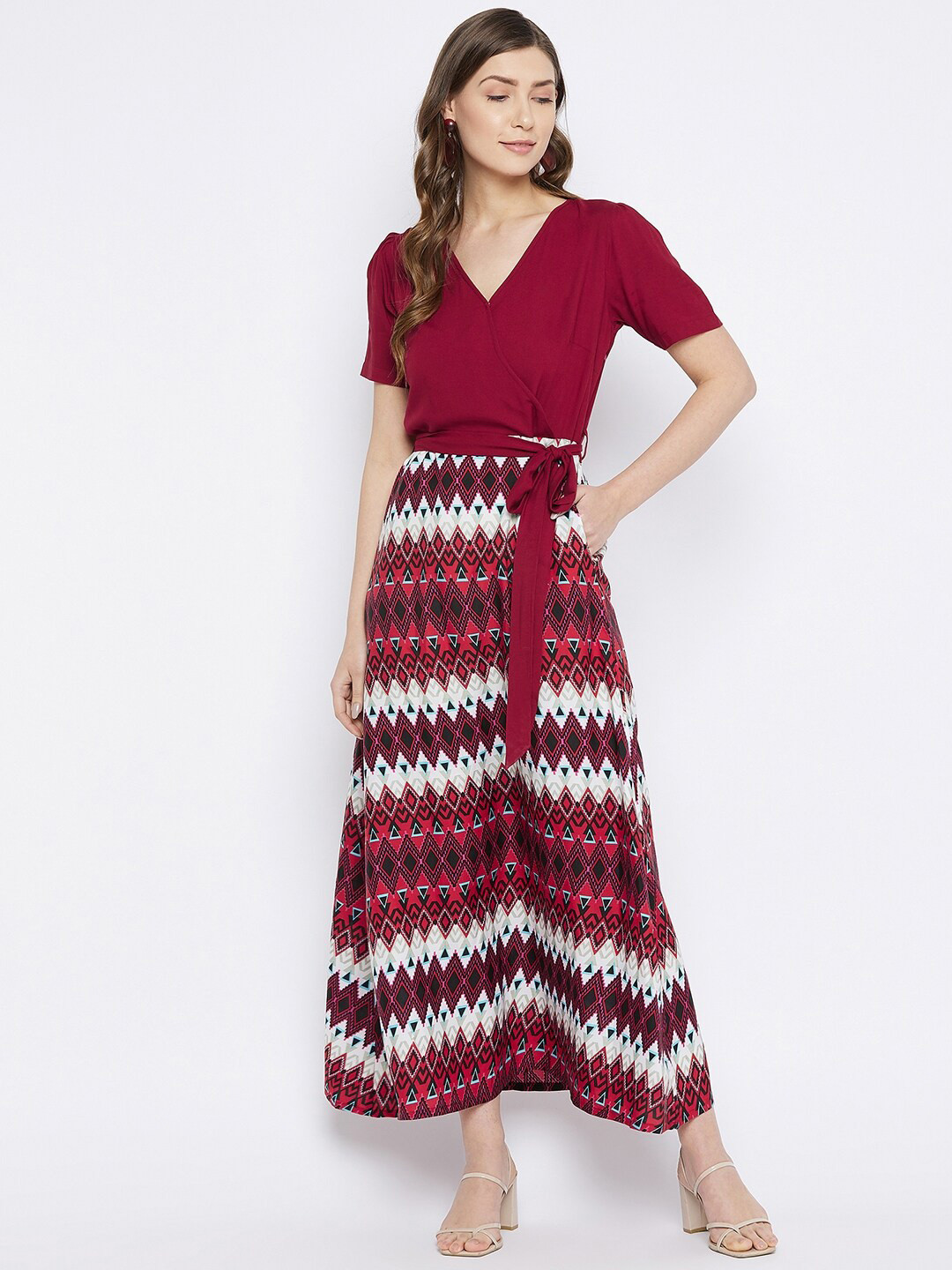 

HELLO DESIGN Maroon Crepe Maxi Dress