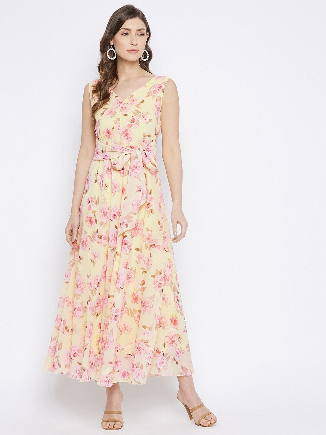 

HELLO DESIGN Yellow Floral Georgette Maxi Dress