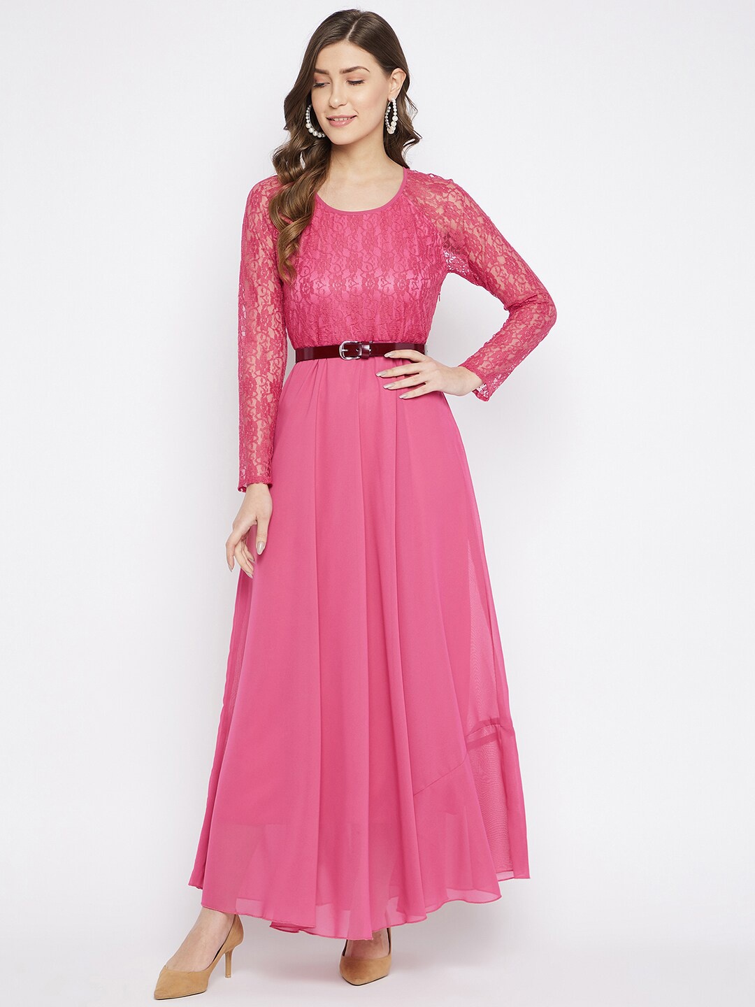 

HELLO DESIGN Pink Georgette Net Maxi Dress