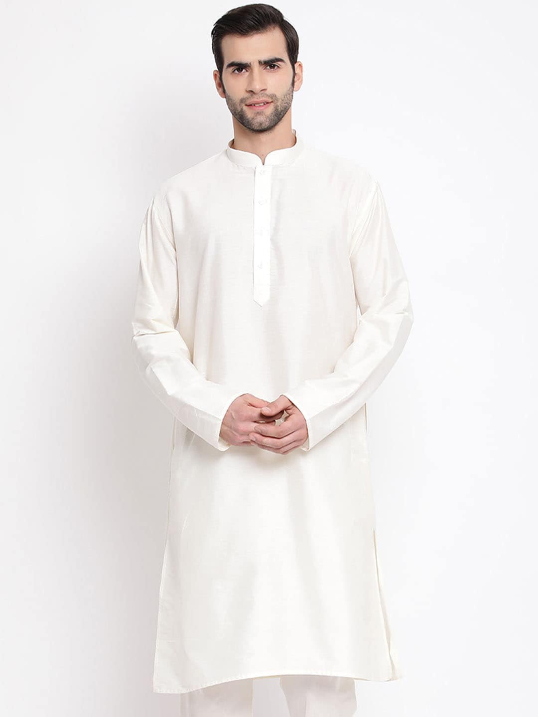 

VASTRAMAY Men Cream-Coloured Solid Straight Kurta