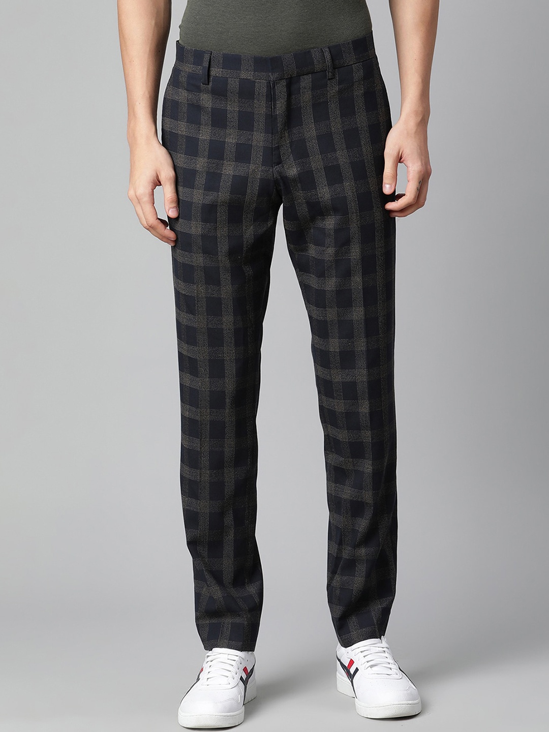 

Matinique Men Navy Blue Checked Slim Fit Trousers