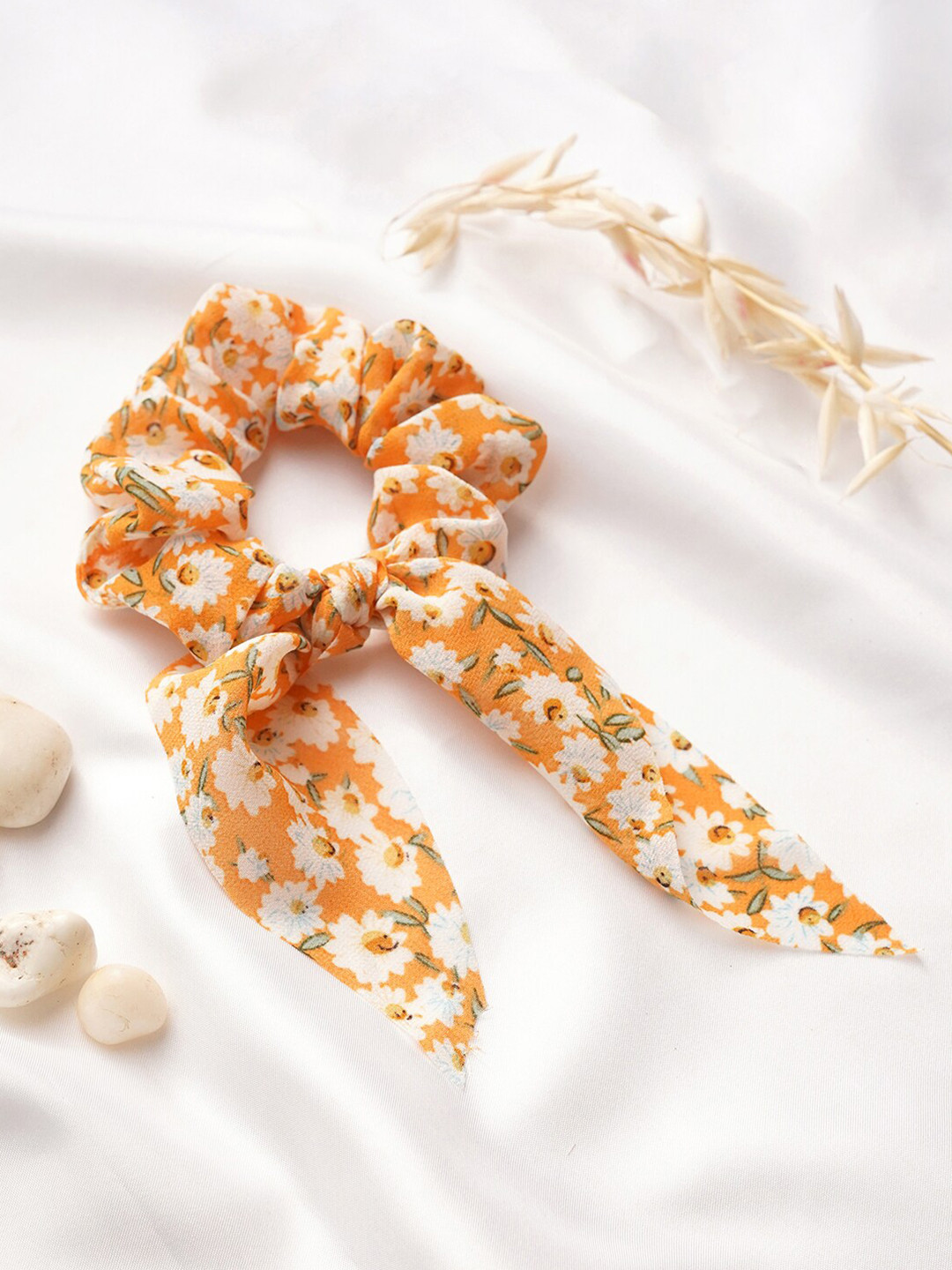 

BEWITCHED Women Orange Floral Scarf Scrunchies