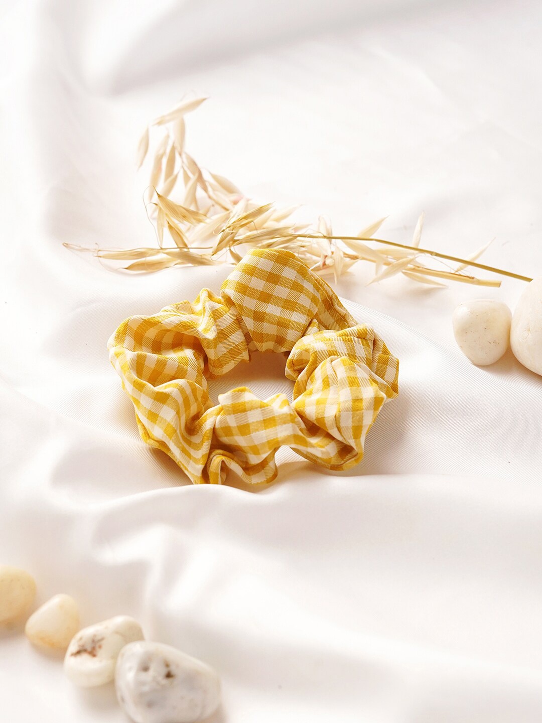 

BEWITCHED Women Yellow & White Plaid Printed Scrunchie