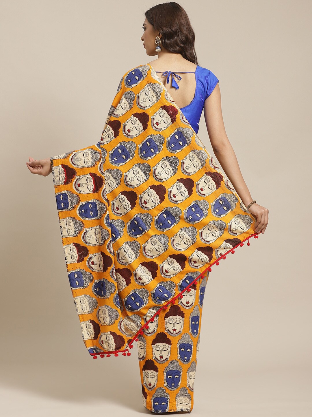 

Laa Calcutta Yellow & Blue Ethnic Motifs Pure Cotton Taant Handloom Saree