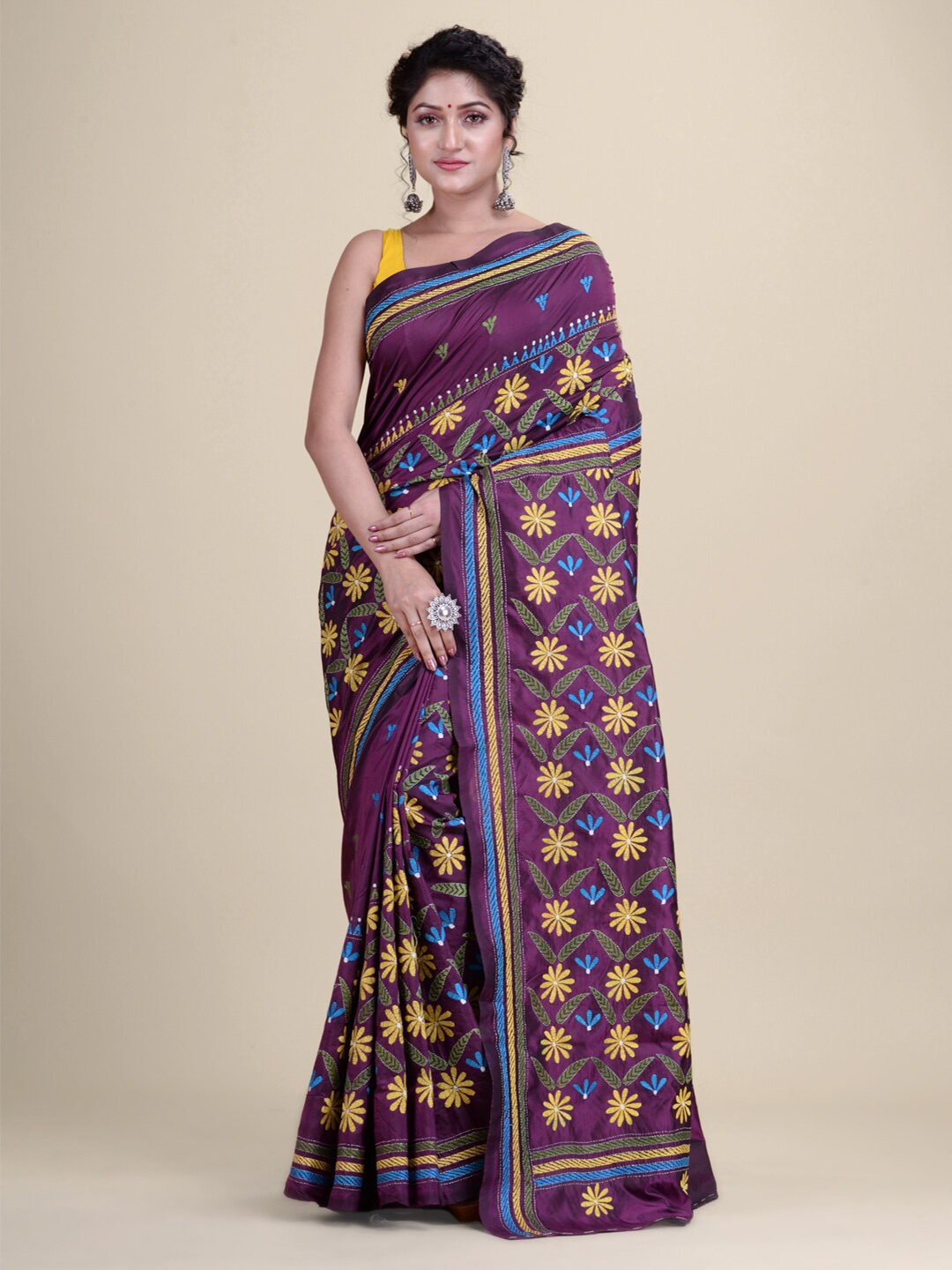 

Laa Calcutta Purple & Yellow Woven Design Silk Blend Saree