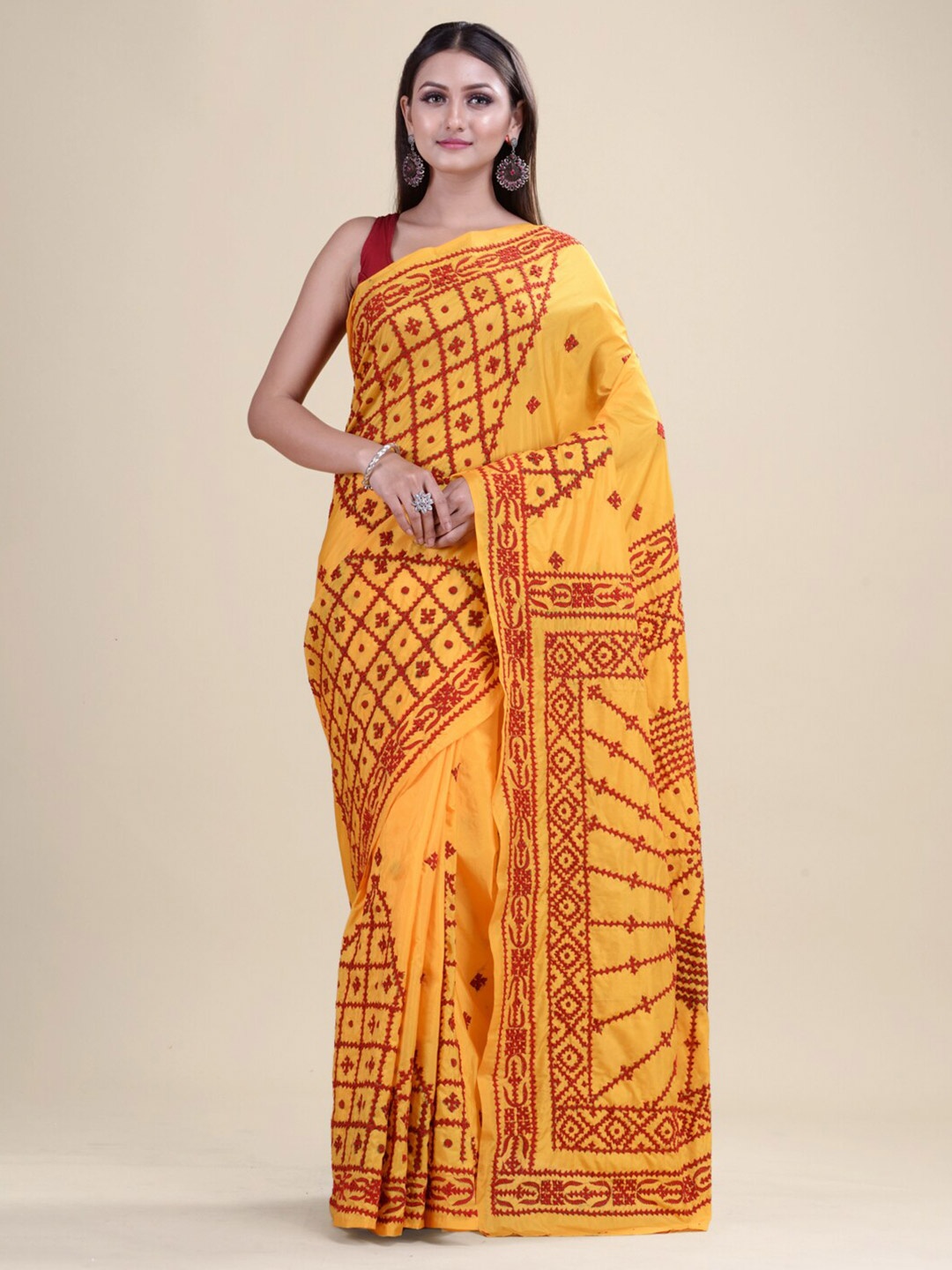 

Laa Calcutta Yellow & Red Woven Design Silk Blend Saree