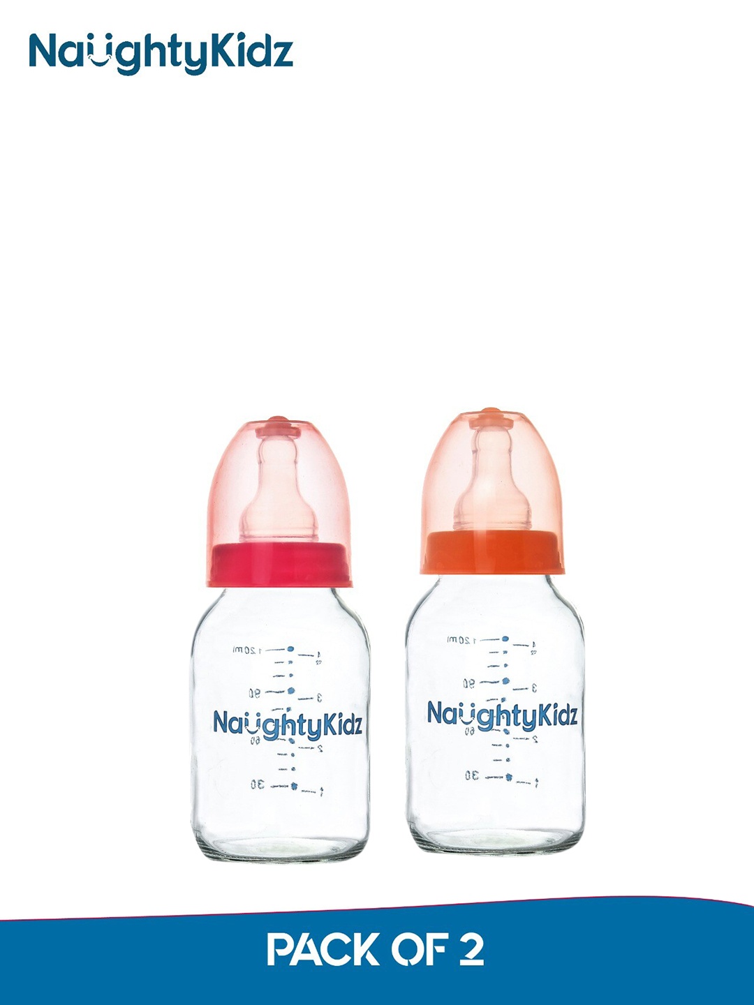 

NAUGHTY KIDZ Pack of 2 Glass Baby Feeding Bottle, Orange