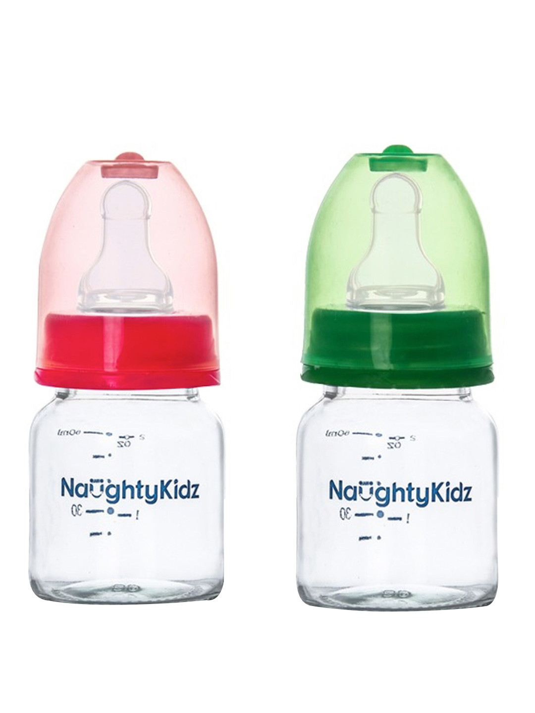 

NAUGHTY KIDZ Kids Set Of 2 Red & Green Anti-Colic Feeding Bottles - 60 ml Each