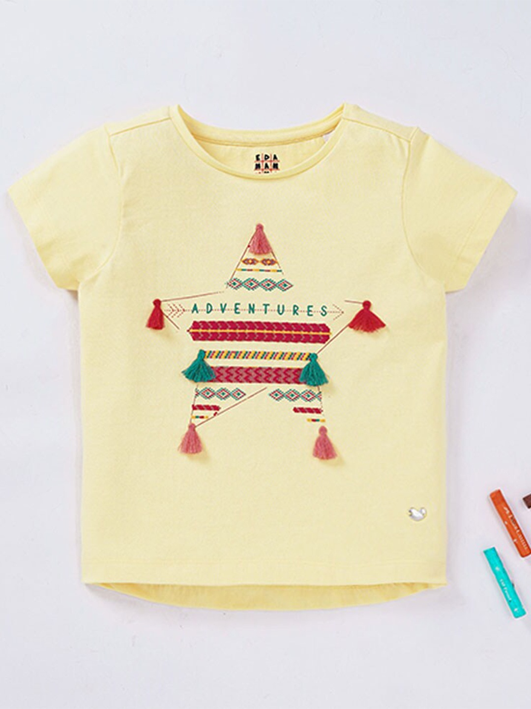 

Ed-a-Mamma Girls Yellow Printed T-shirt