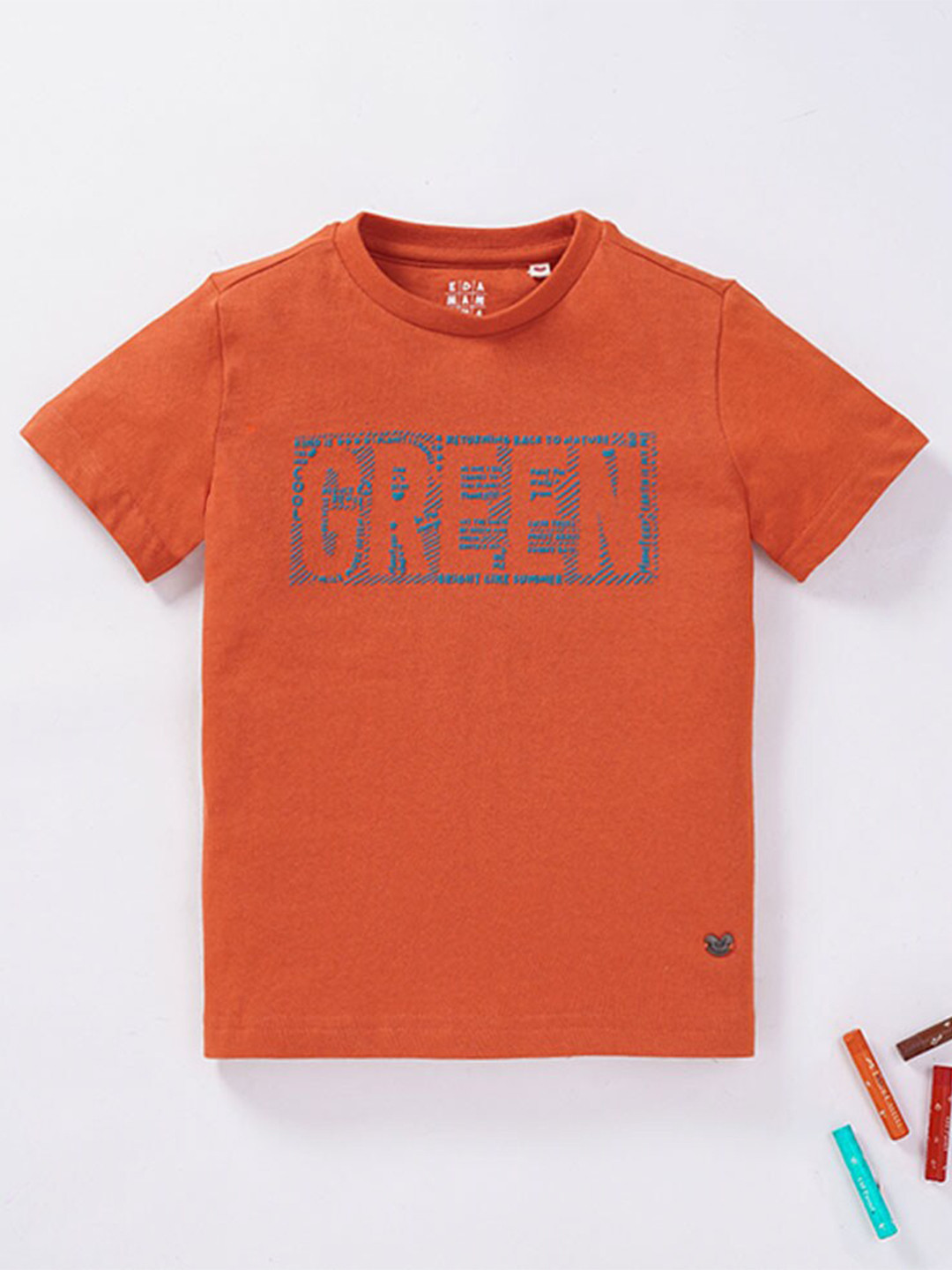

Ed-a-Mamma Boys Orange Typography Printed Cotton T-shirt