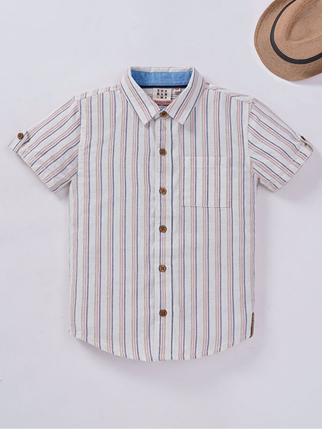 

Ed-a-Mamma Boys Off White & Pink Premium Striped Cotton Casual Shirt