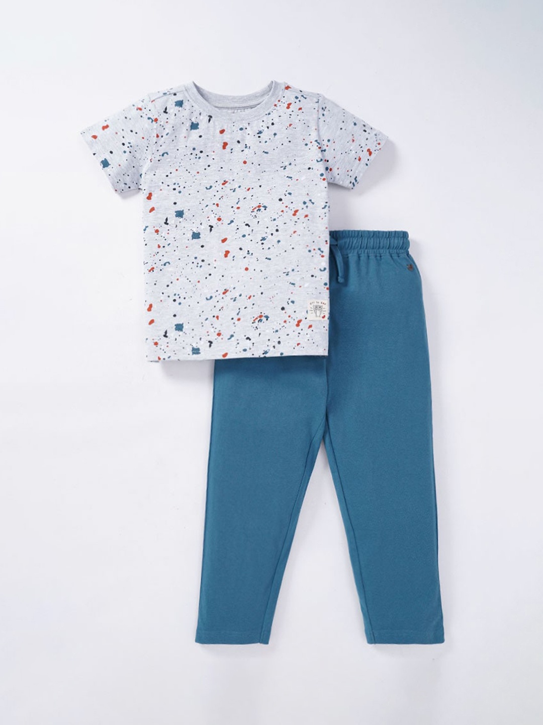

Ed-a-Mamma Boys Grey & Blue Cotton Printed Night suit