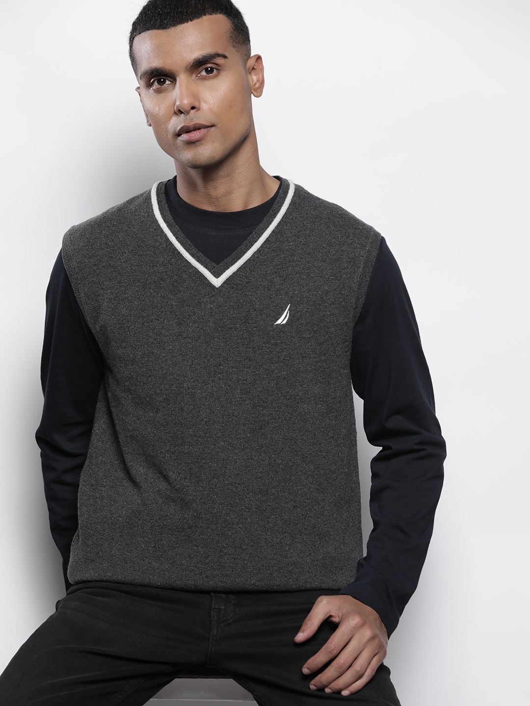 

Nautica Men Solid Sweater Vest, Charcoal