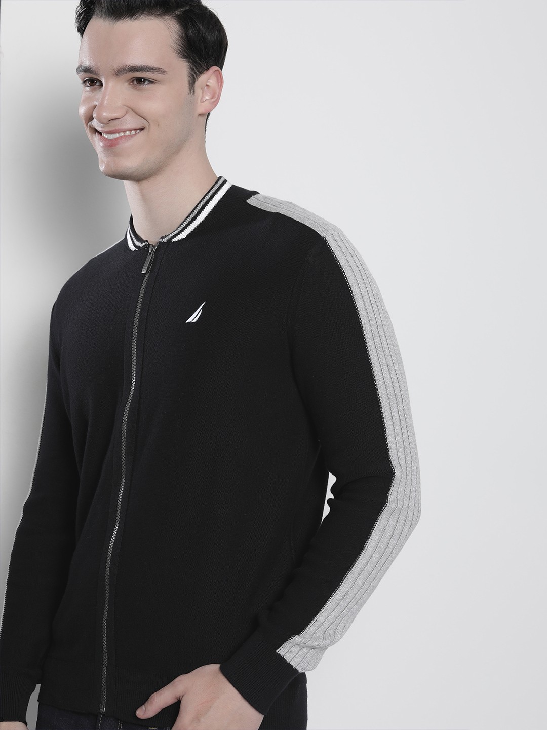 

Nautica Men Solid Mock Collar Pure Cotton Sweater, Black