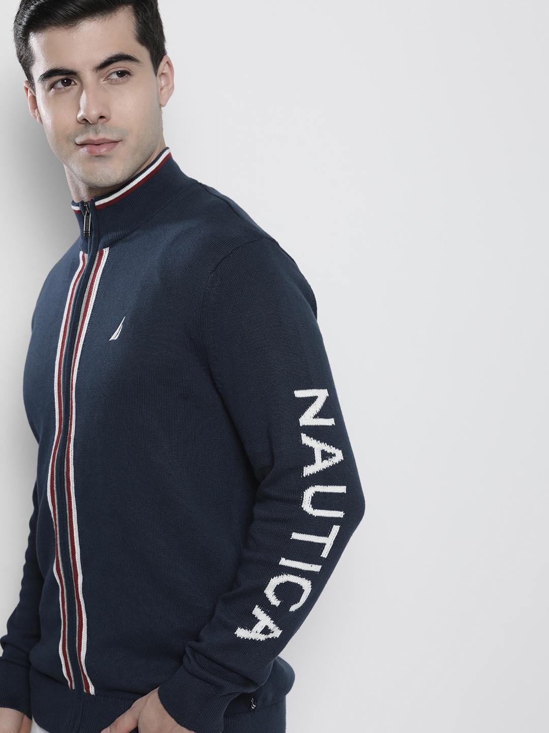 

Nautica Men Solid Mock Collar Pure Cotton Sweater, Navy blue