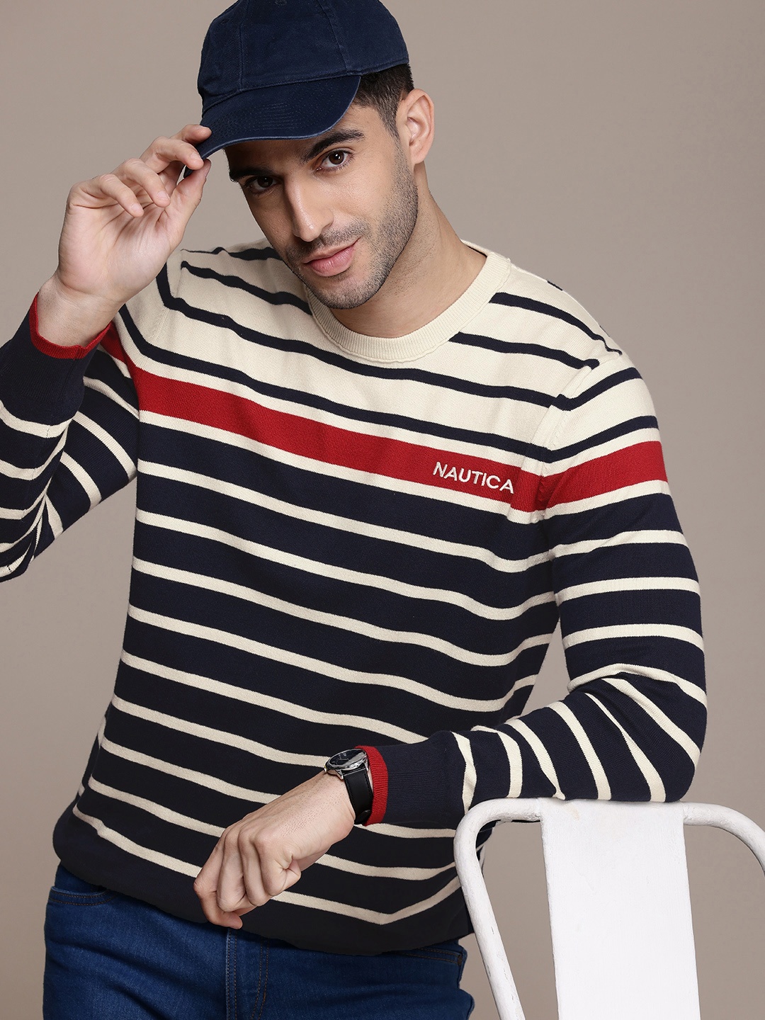 

Nautica Self Striped Pullover, Navy blue