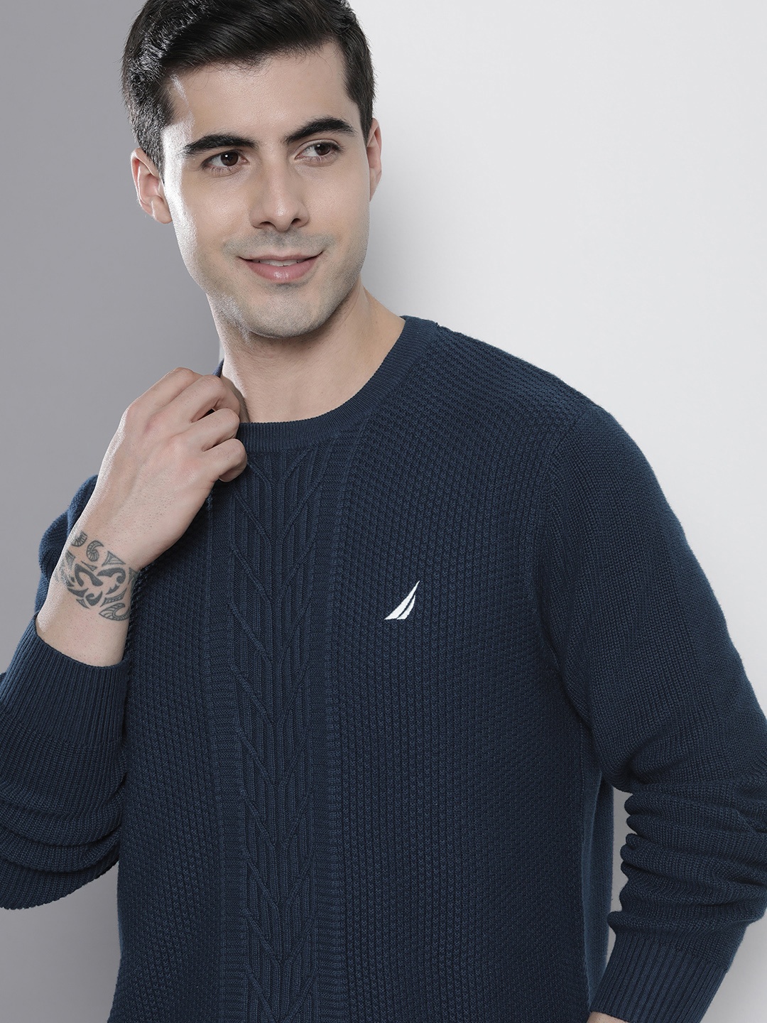 

Nautica Men Cable Knit Pure Cotton Pullover, Navy blue