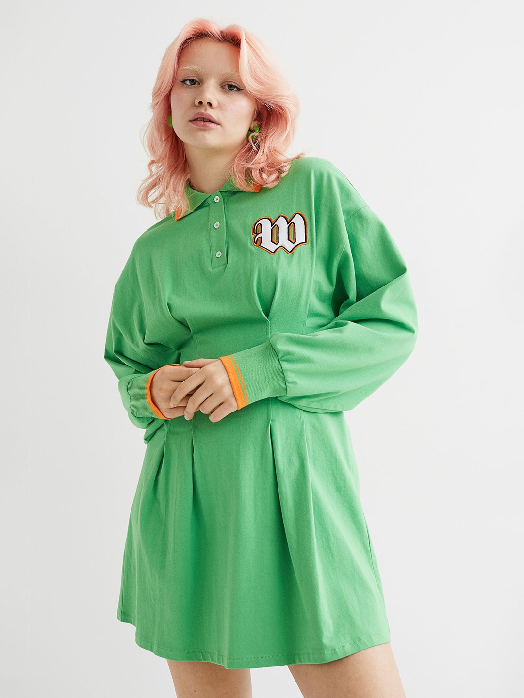 

H&M Women Lime Green Cotton Shirt Dress