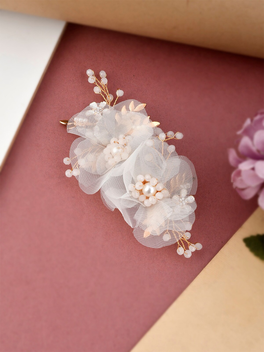 

AQUASTREET Women Champagne Floral Headpiece Alligator Clip