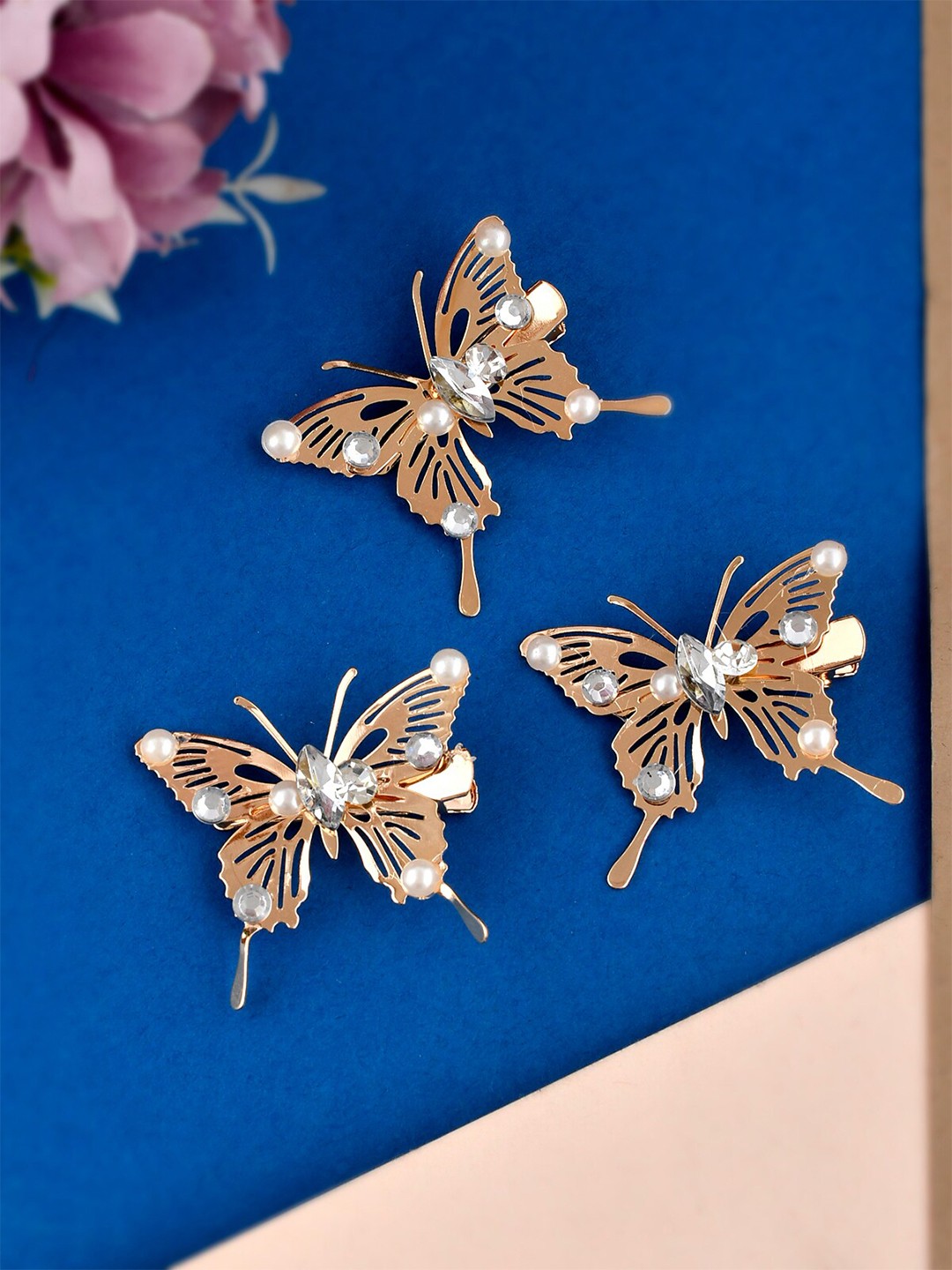 

AQUASTREET Women Set of 3 Golden Small Butterfly Alligator Clip, Gold