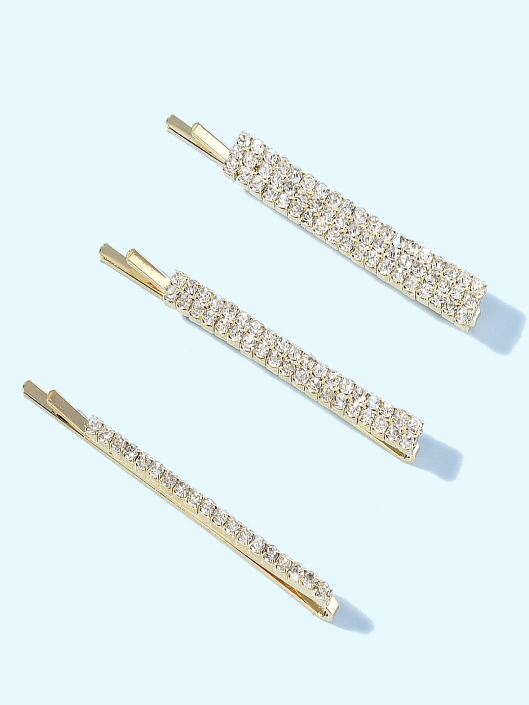 

AQUASTREET Women Set of 3 Gold-Toned & White Embellished Bobby Pins
