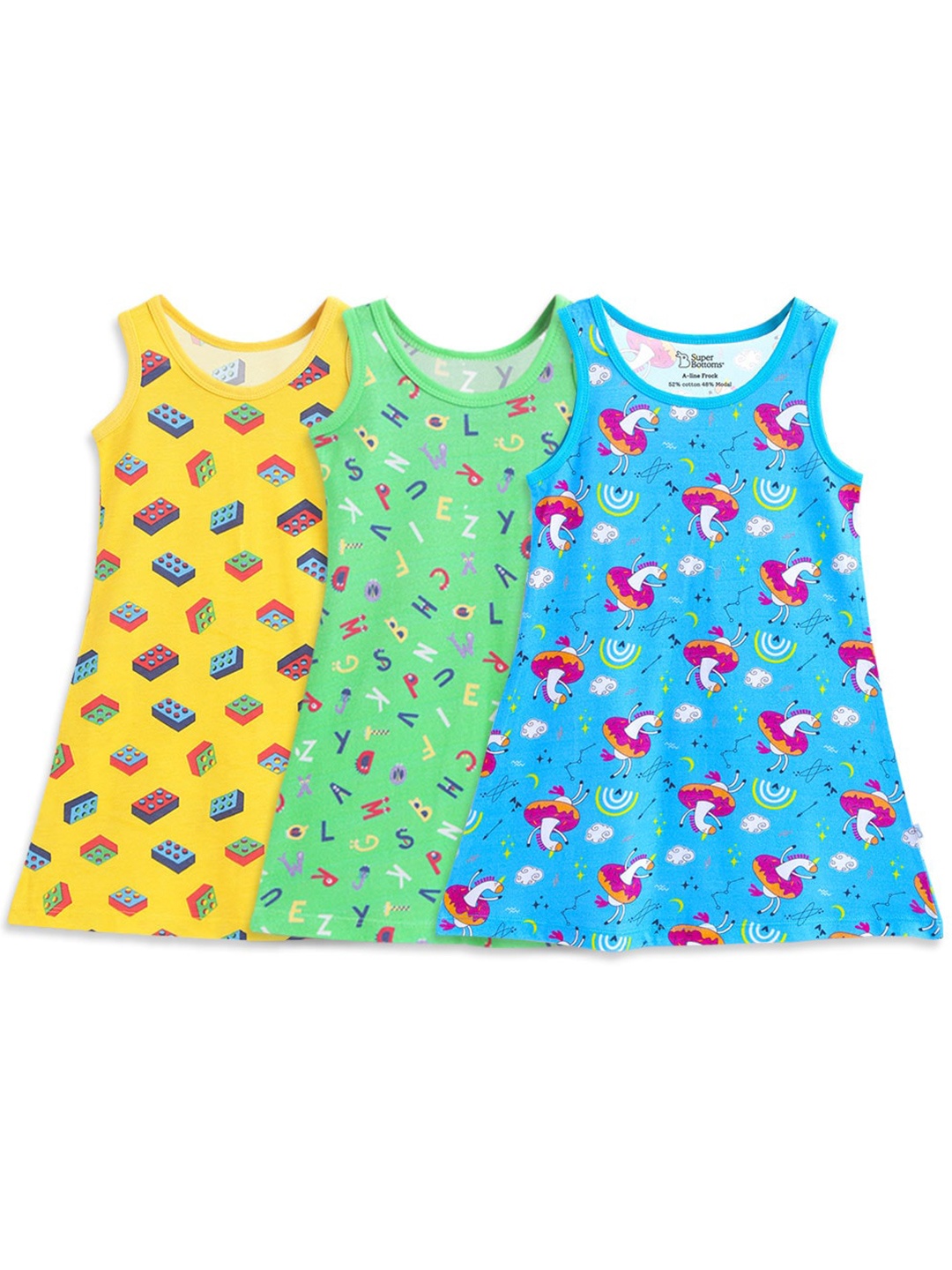 

SuperBottoms Set of 3 Blue & Yellow Sustainable A-Line Dress