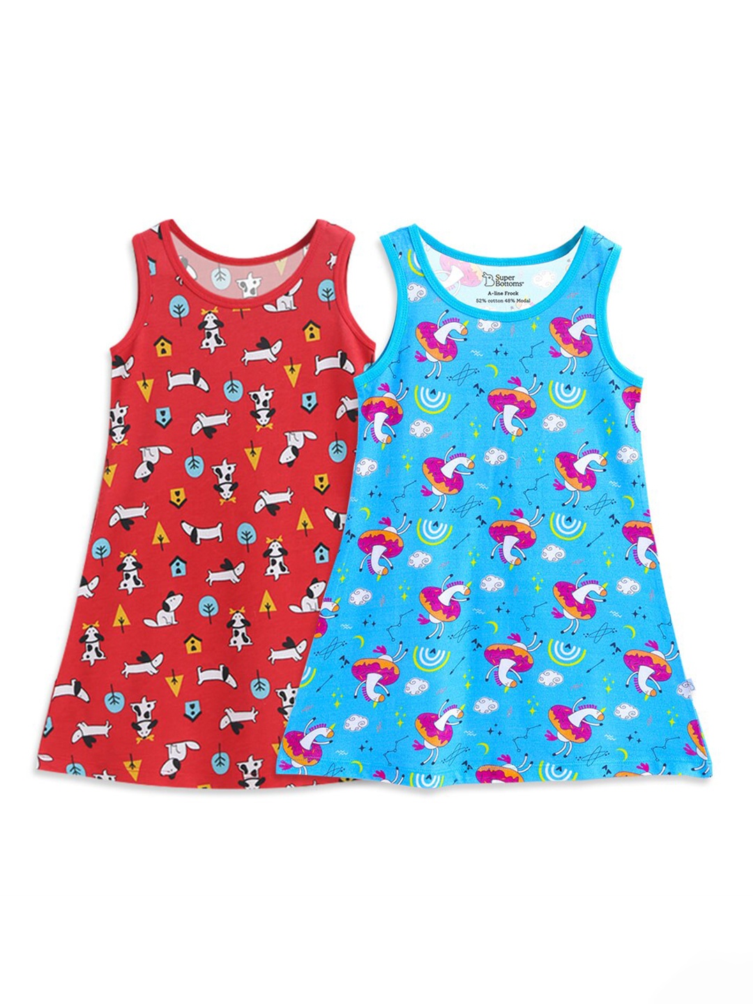 

SuperBottoms Girls Pack Of 2 Printed A-Line Dress, Blue