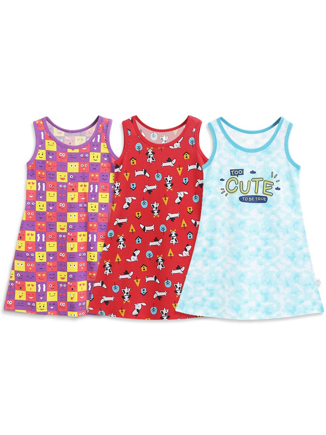 

SuperBottoms Girls Pack of 3 Printed A-Line Dress, Purple